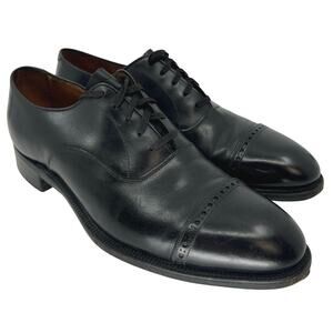 Vintage Brooks Brothers Made in England Black Leather Oxfords Cap Toe Mens 7.5-8